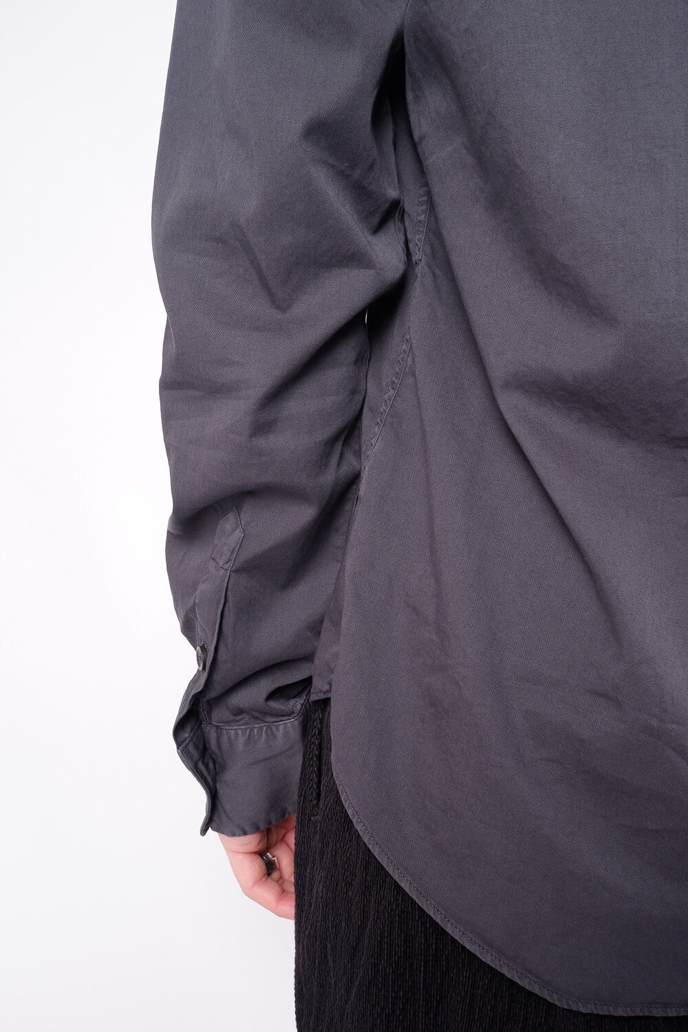 L/S Open Collar Cotton Shirt Black