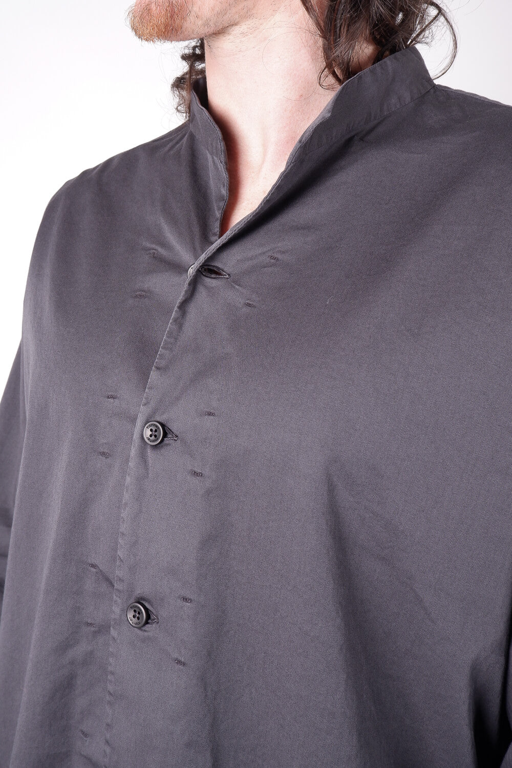 L/S Open Collar Cotton Shirt Black