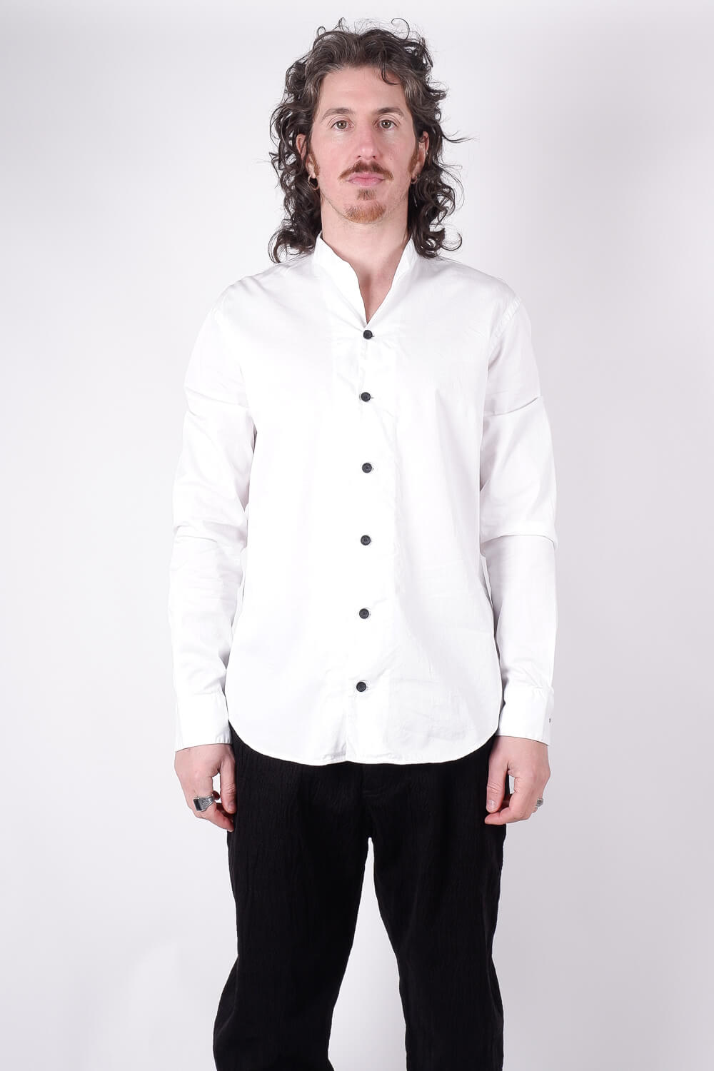 L/S Open Collar Cotton Shirt White