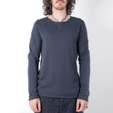 Linen/Cotton Mix Round Neck L/S T-Shirt Navy