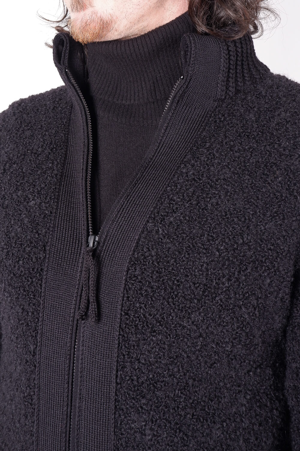 Lana/Virgin Wool Zip-Up Cardigan Black