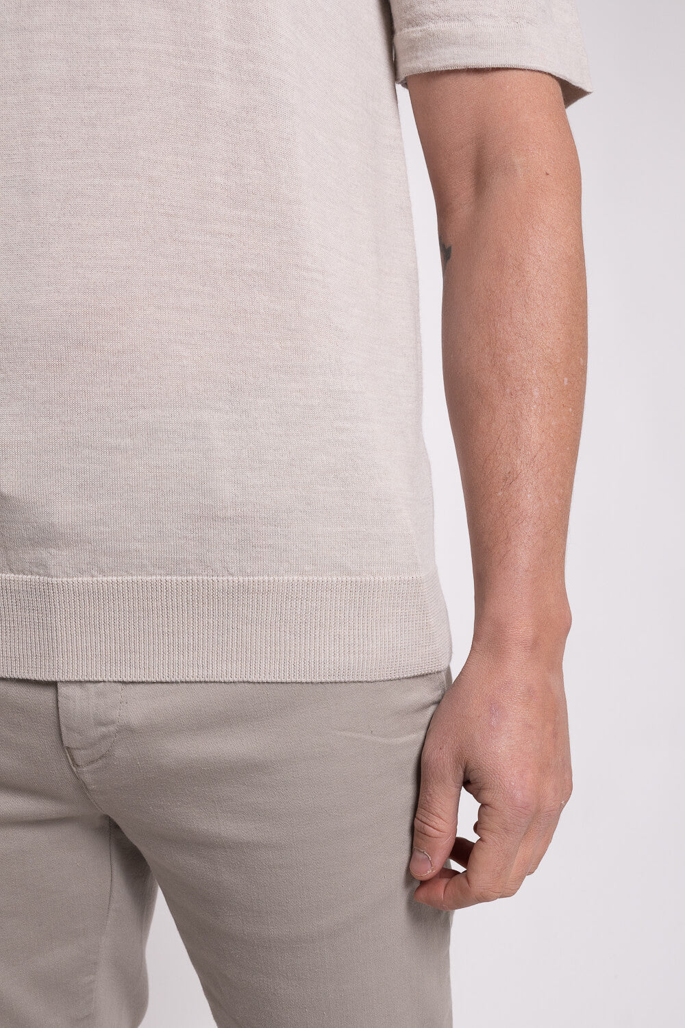 Lana Merino Wool Round Neck T-Shirt Beige