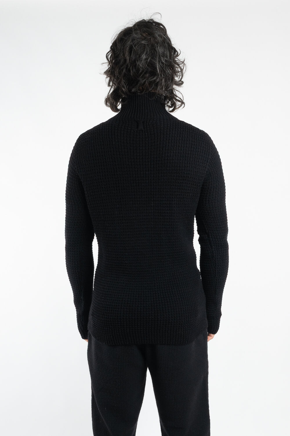 Lana Virgin Wool Cable Roll Neck Black
