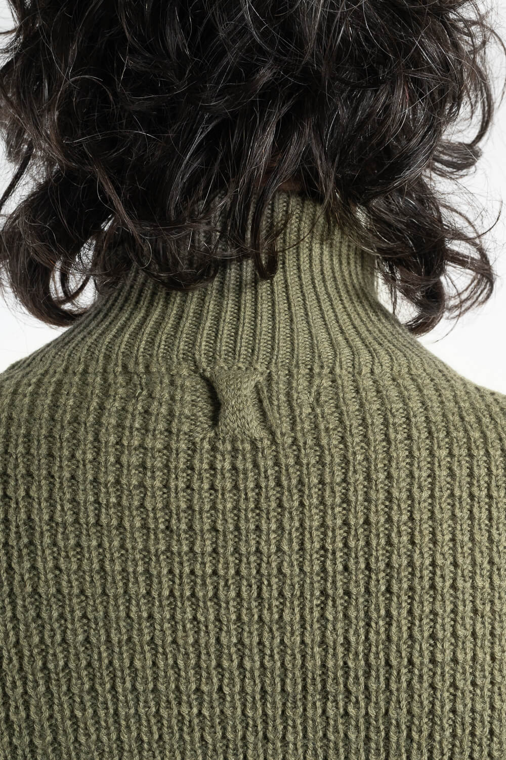 Lana Virgin Wool Cable Roll Neck Olive Green