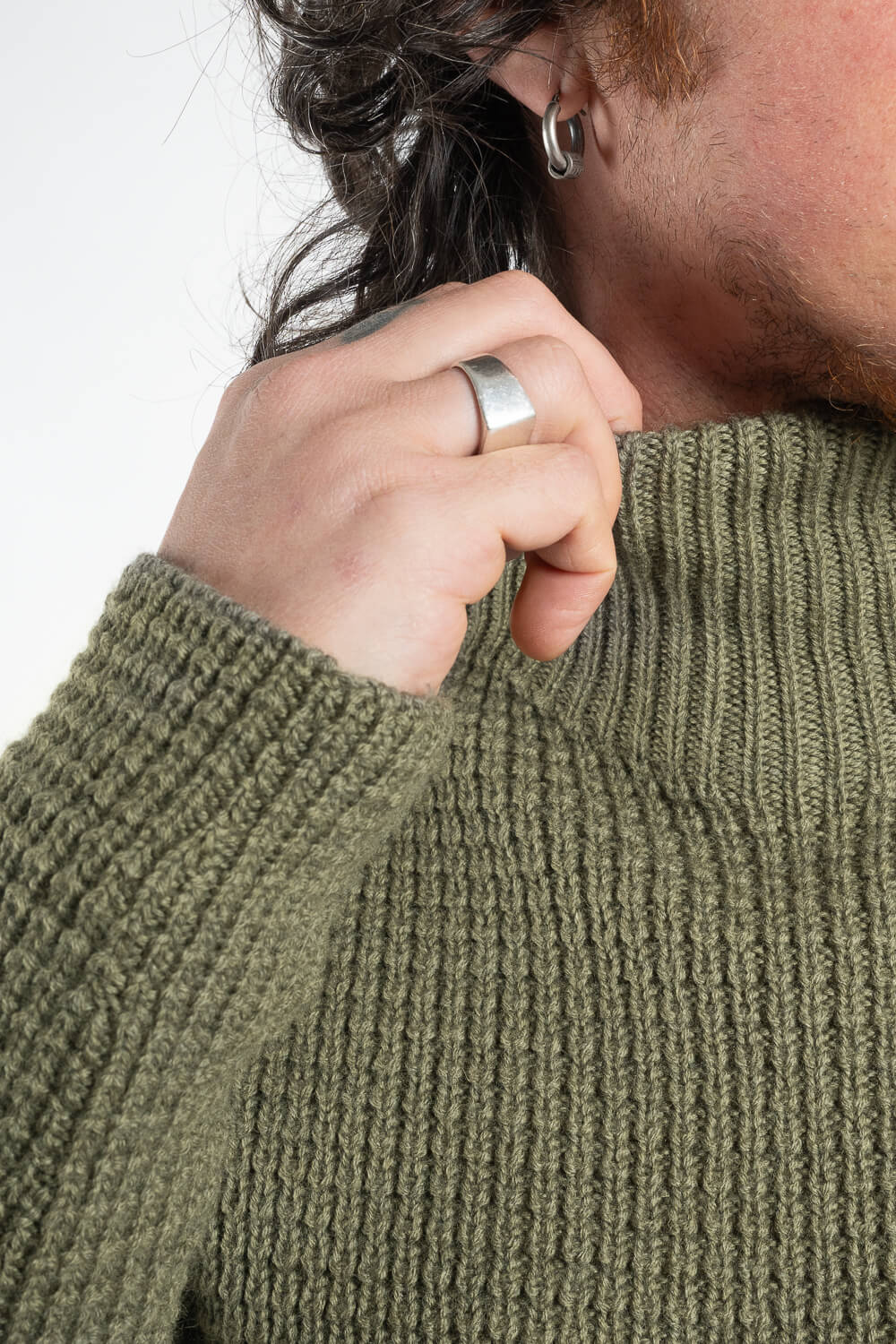 Lana Virgin Wool Cable Roll Neck Olive Green