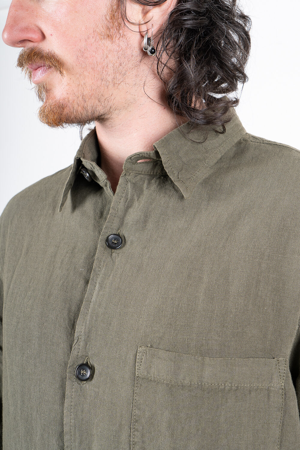 Leroy Italian Linen Overshirt Military Green