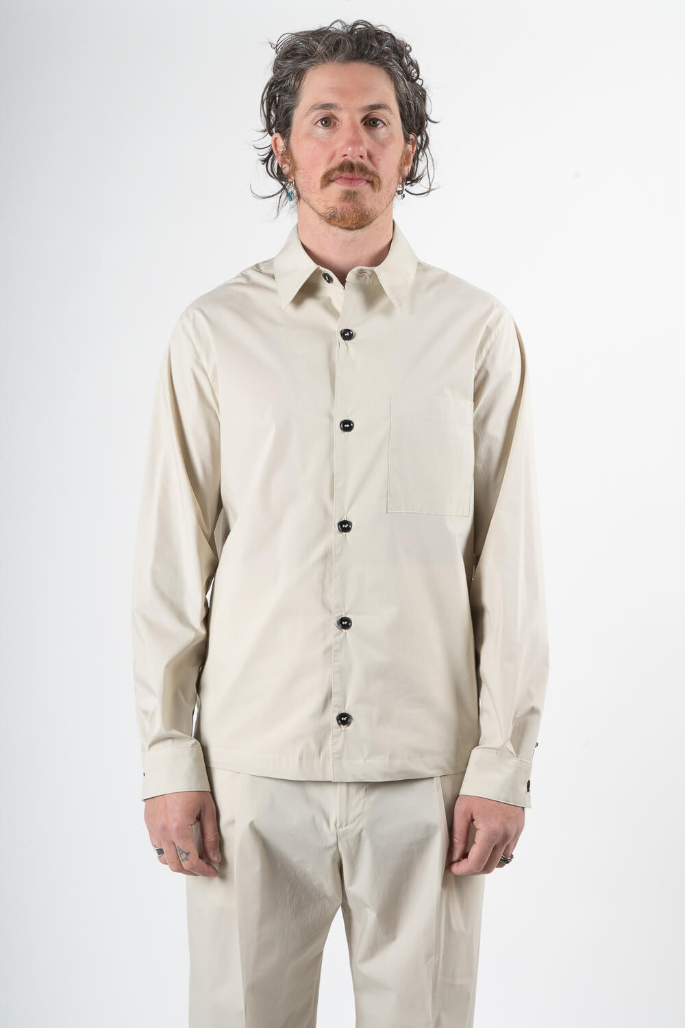 Leroy Relaxed Fit Front Pocket Long Sleeve Shirt Beige