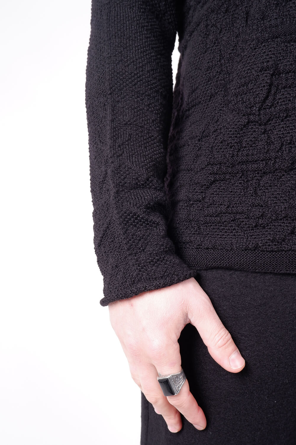 Light Virgin Wool Contrast L/S T-Shirt Black