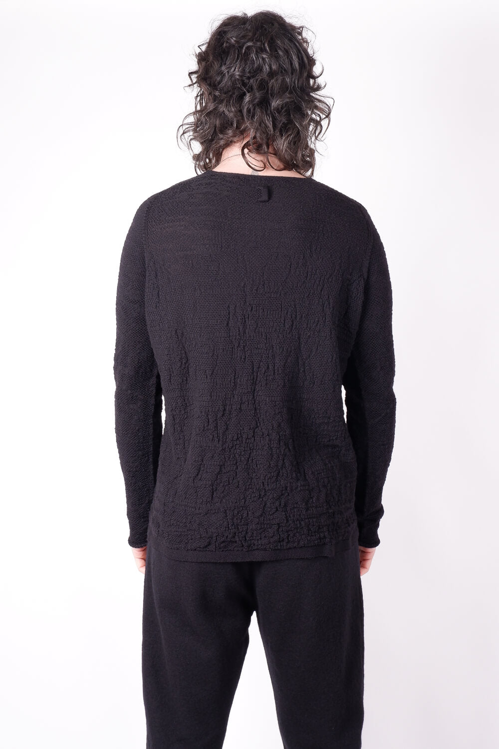 Light Virgin Wool Contrast L/S T-Shirt Black