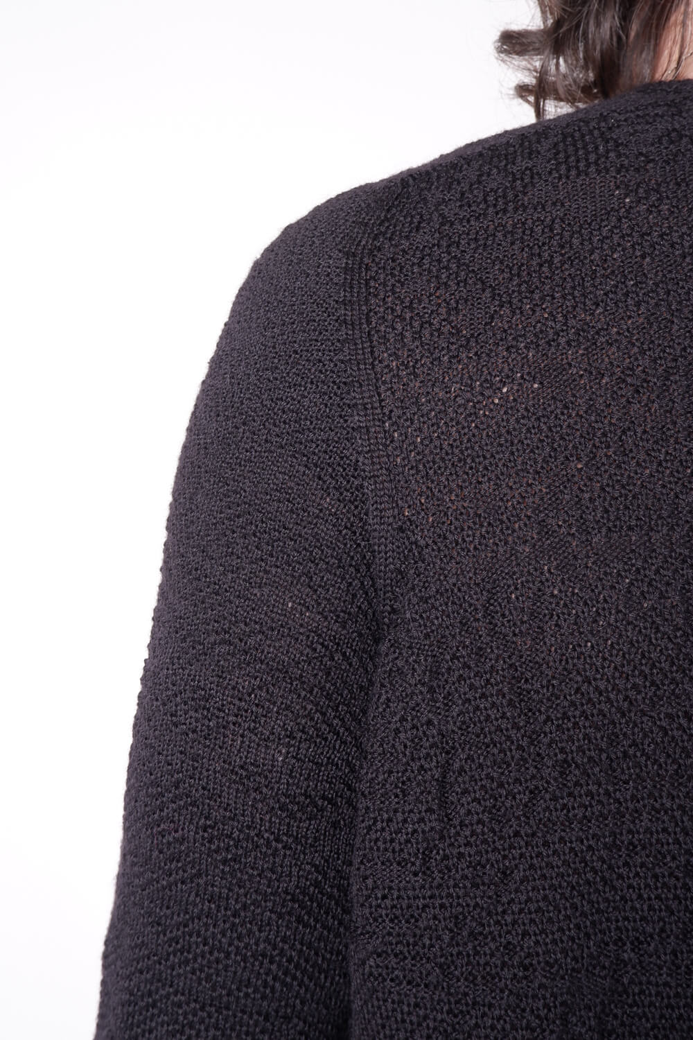 Light Virgin Wool Contrast L/S T-Shirt Black