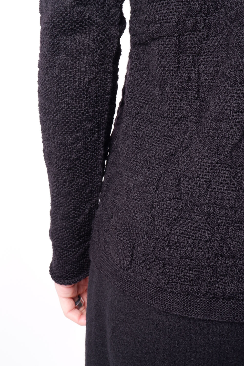 Light Virgin Wool Contrast L/S T-Shirt Black