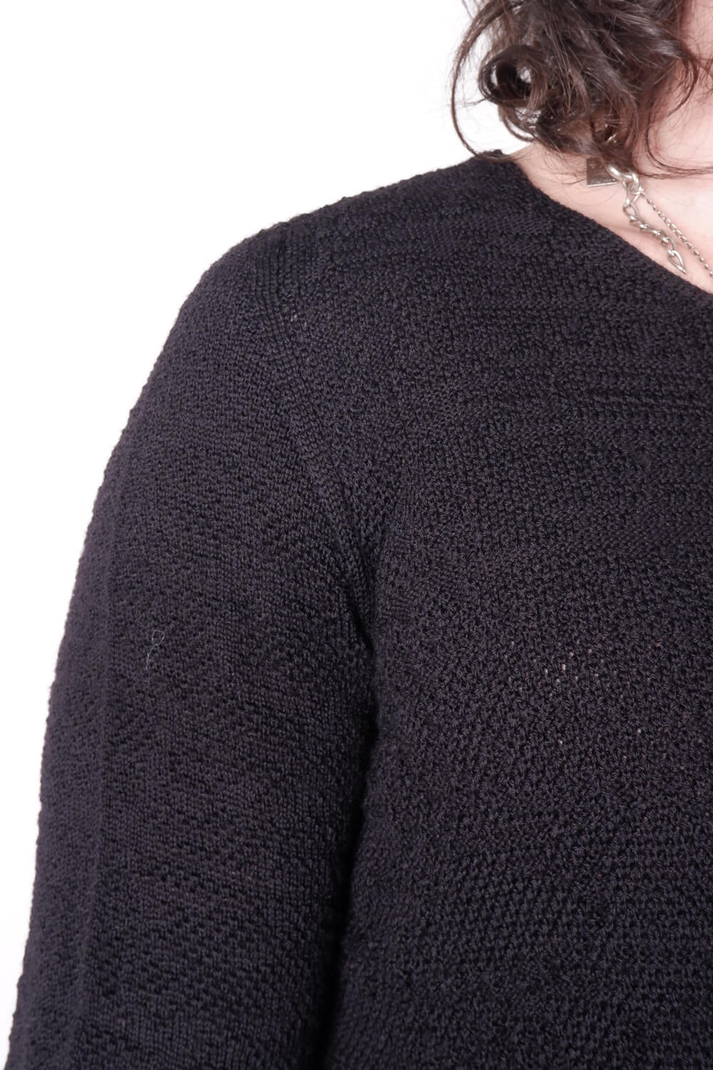 Light Virgin Wool Contrast L/S T-Shirt Black