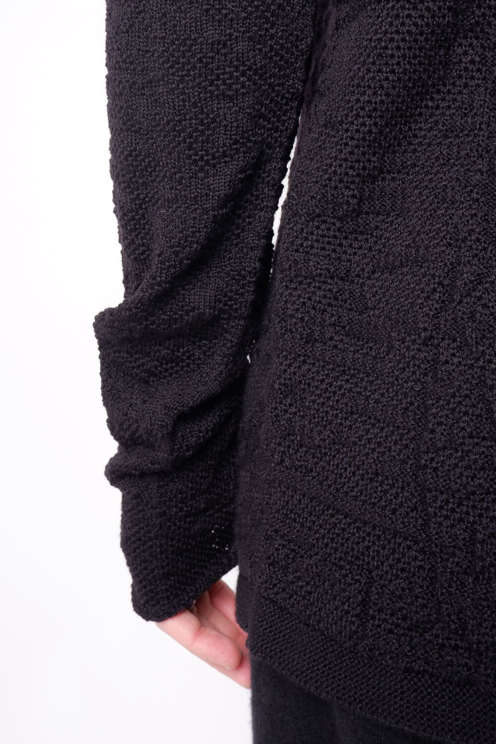 Light Virgin Wool Contrast Turtle Neck Knit Black