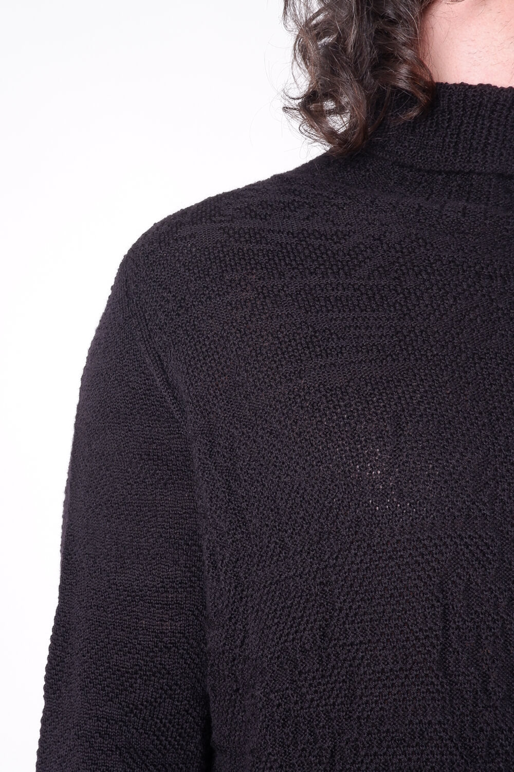 Light Virgin Wool Contrast Turtle Neck Knit Black