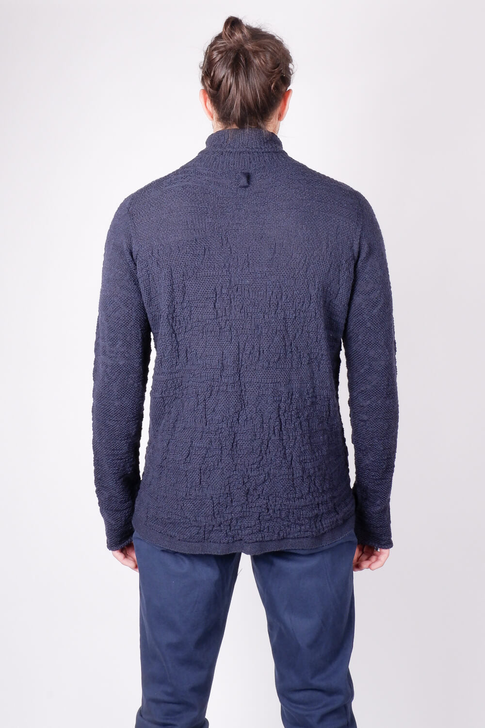 Light Virgin Wool Contrast Turtle Neck Knit Navy