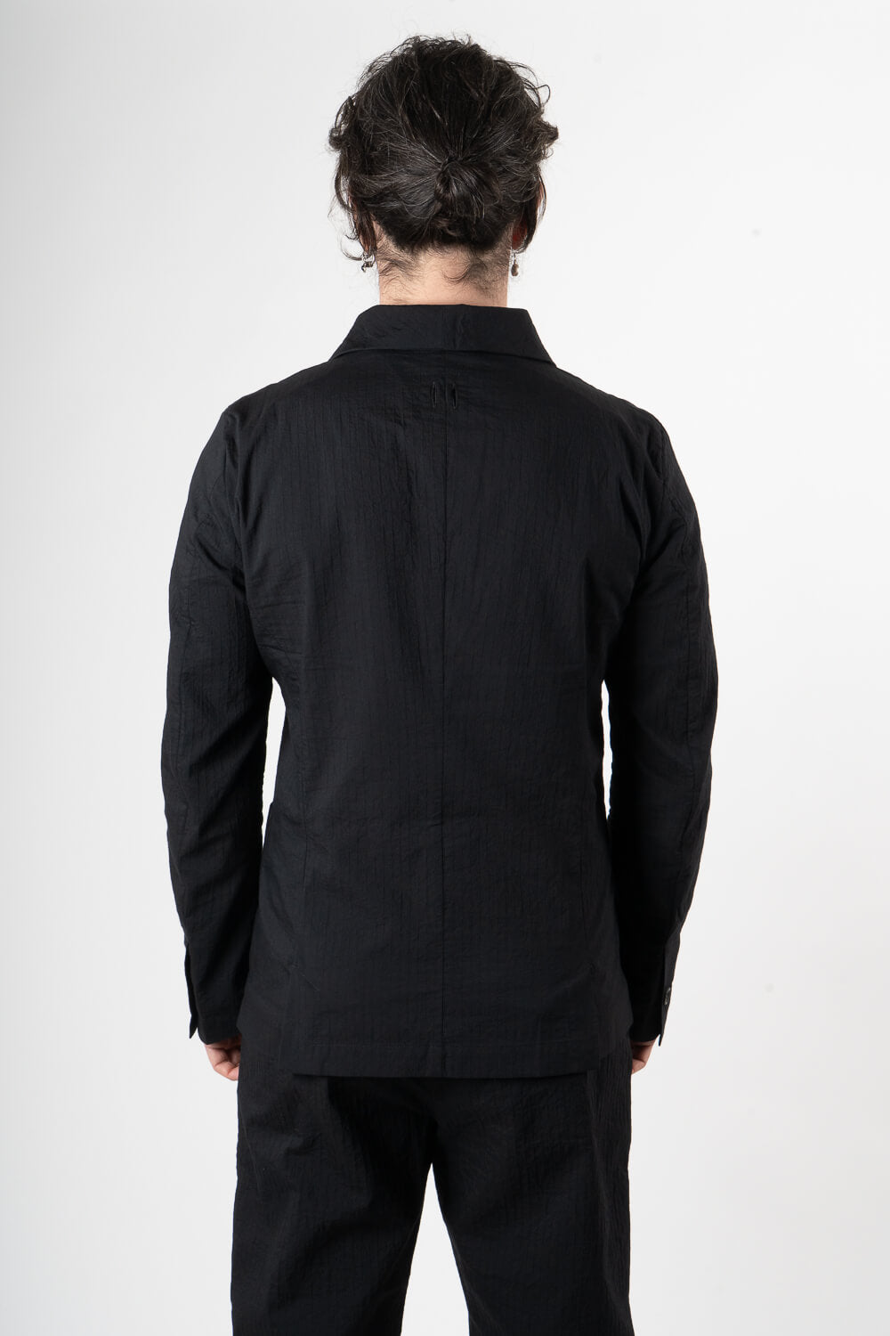 Lightweight Cotton Fine Striped Front Pocket Blazer Black