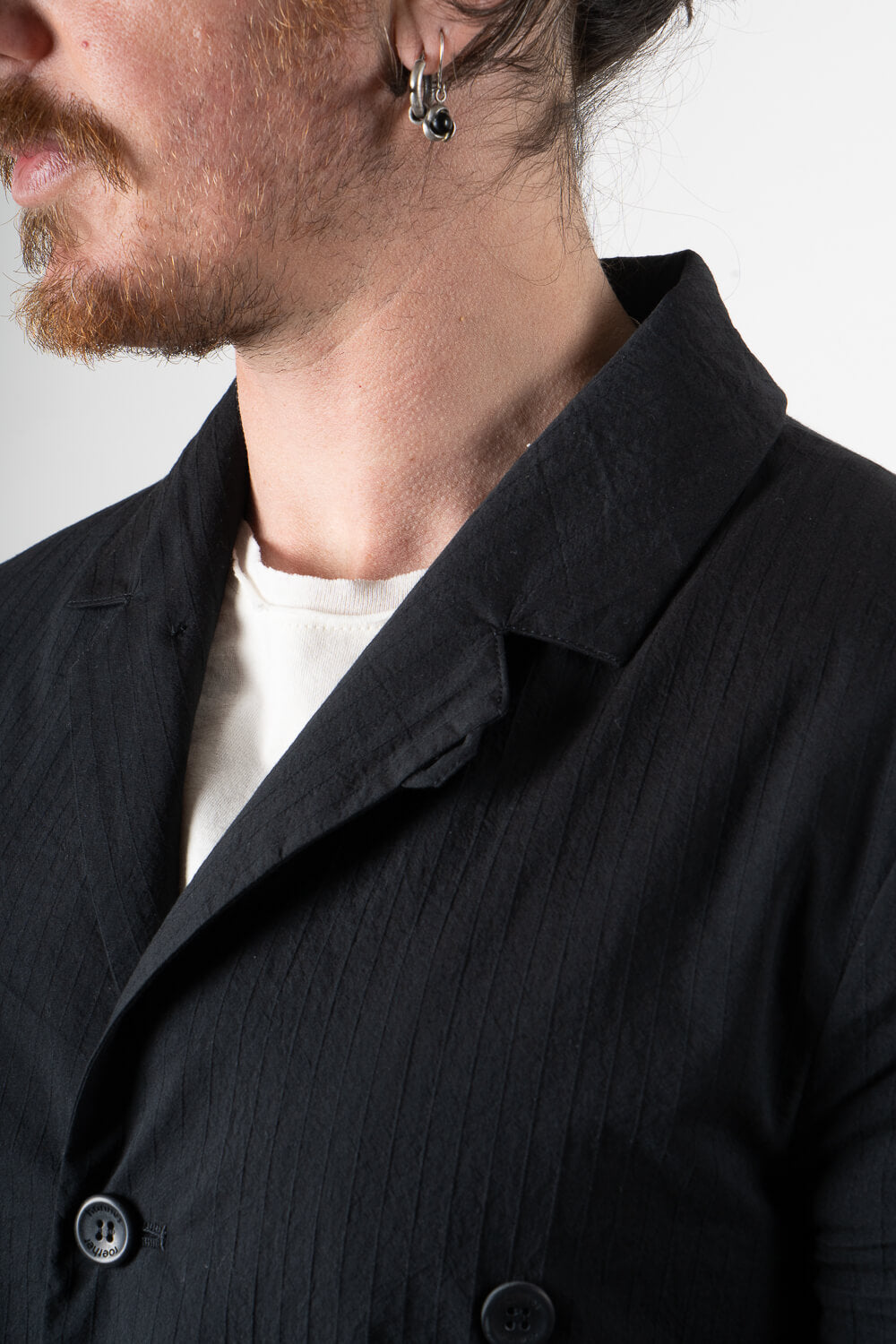 Lightweight Cotton Fine Striped Front Pocket Blazer Black
