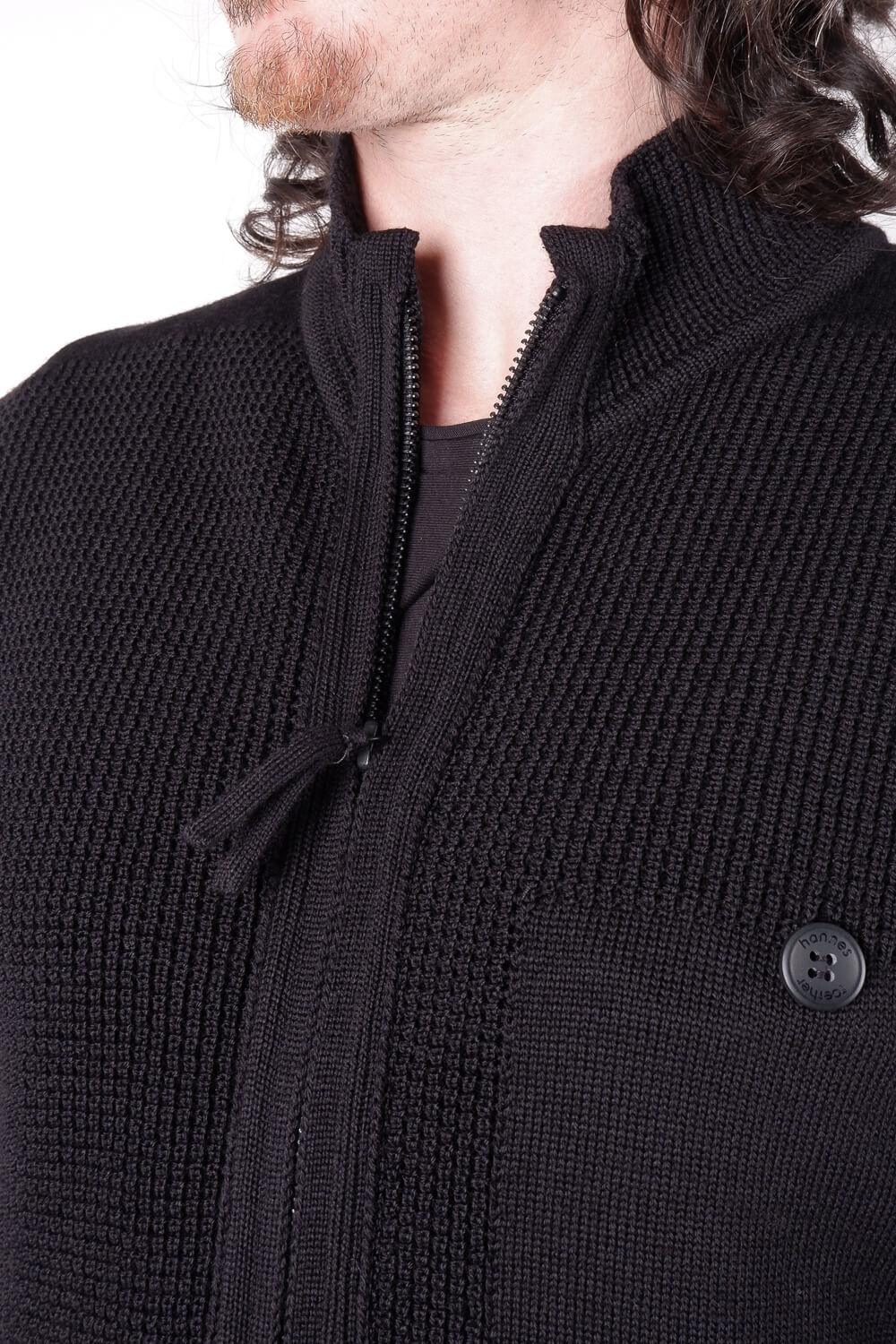 Lightweight Zip-Up Wool Cardigan Black