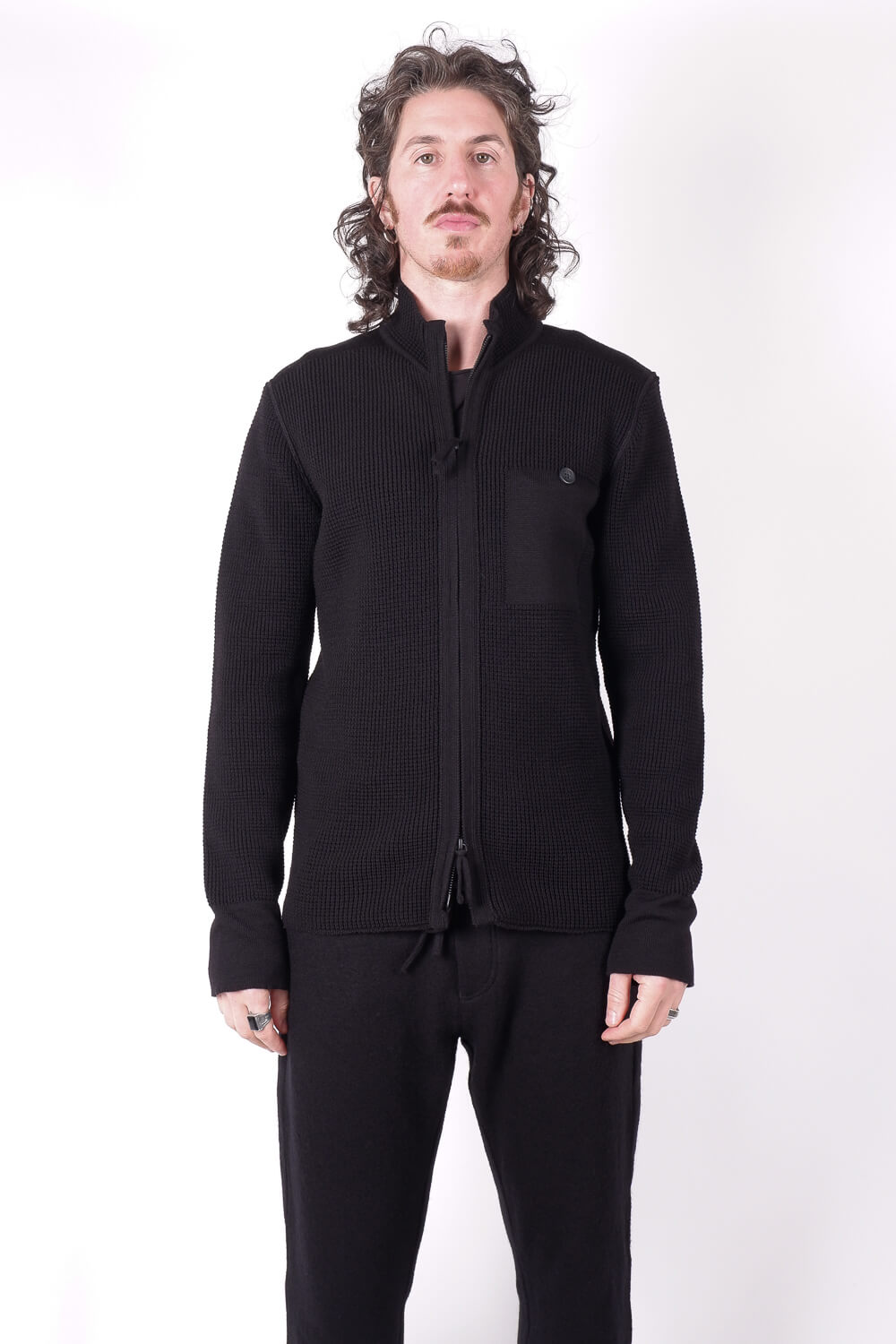 Lightweight Zip-Up Wool Cardigan Black