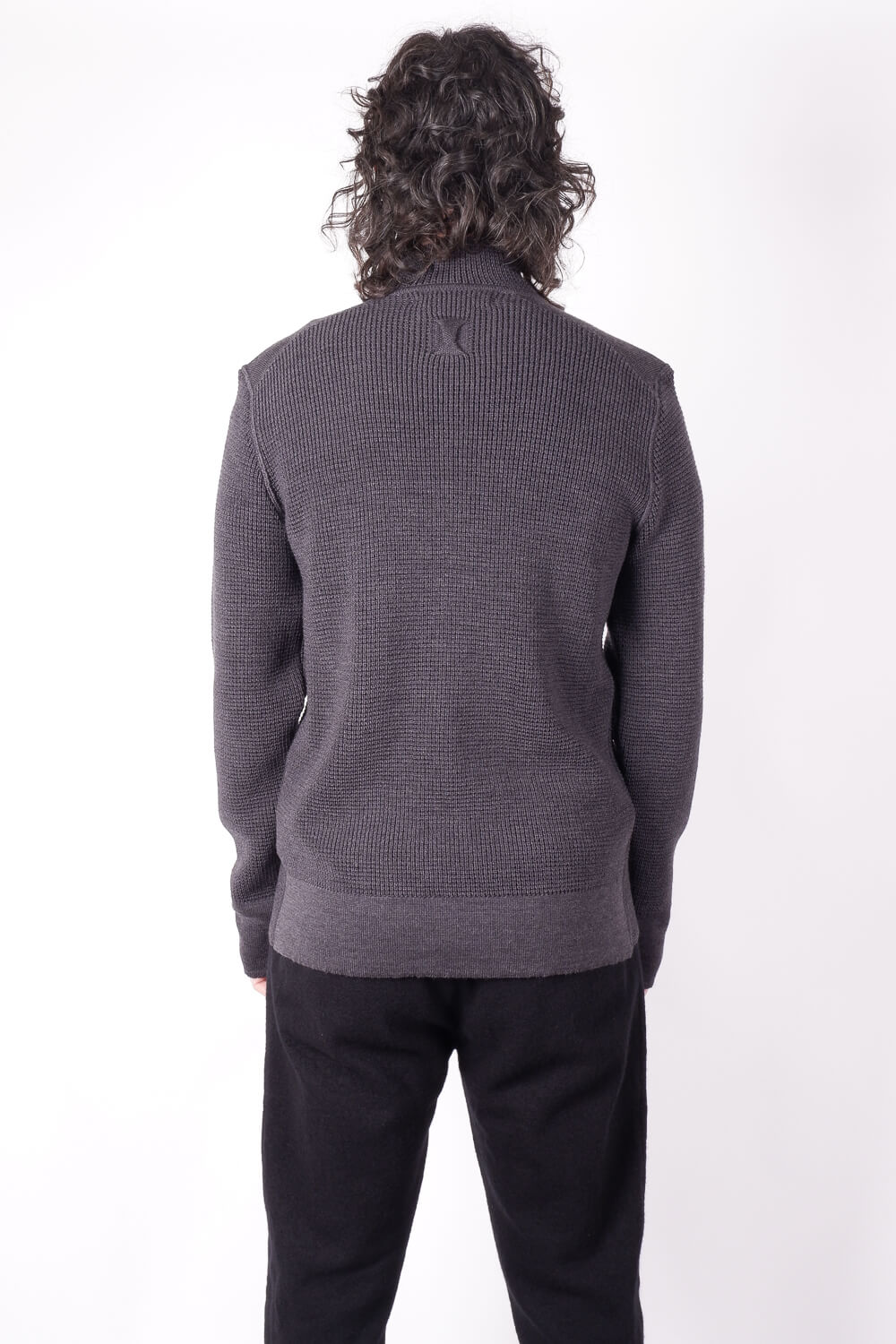 Lightweight Zip-Up Wool Cardigan Charcoal