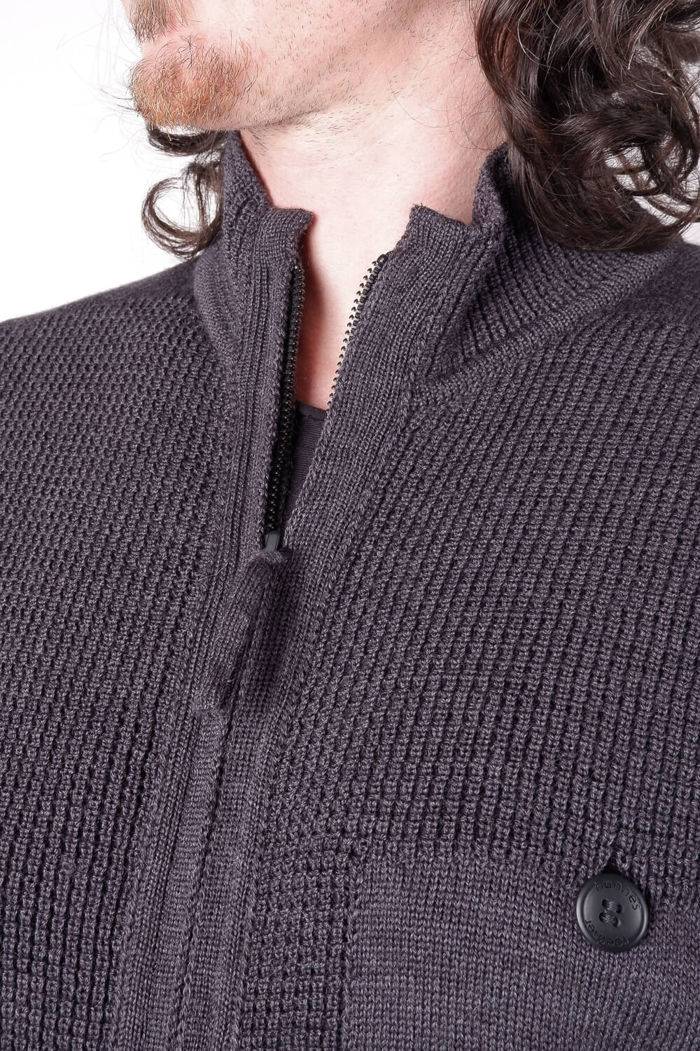 Lightweight Zip-Up Wool Cardigan Charcoal