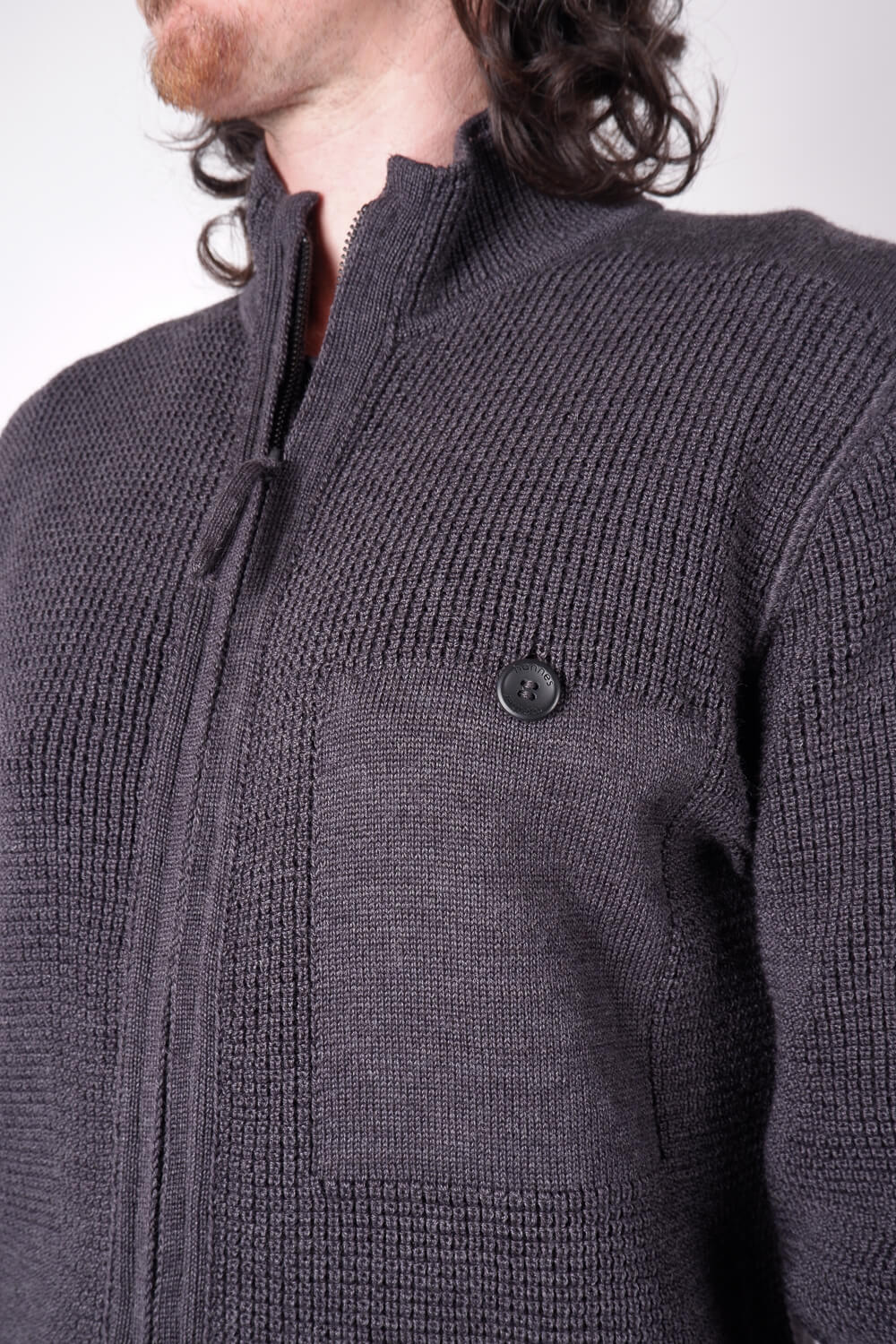 Lightweight Zip-Up Wool Cardigan Charcoal