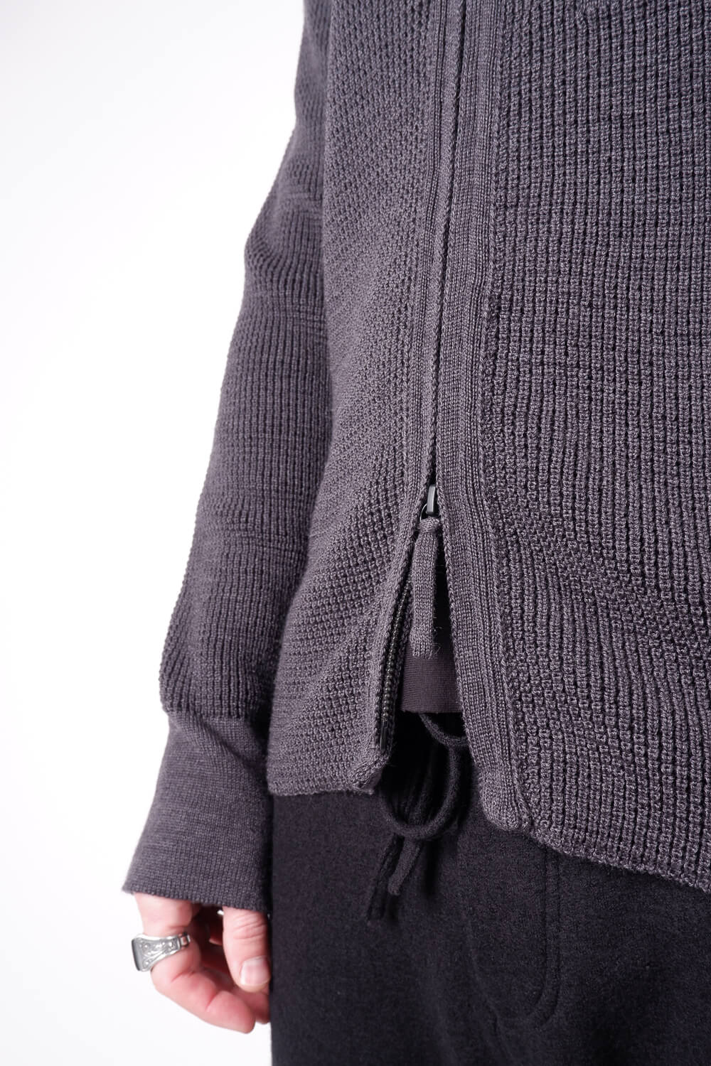 Lightweight Zip-Up Wool Cardigan Charcoal