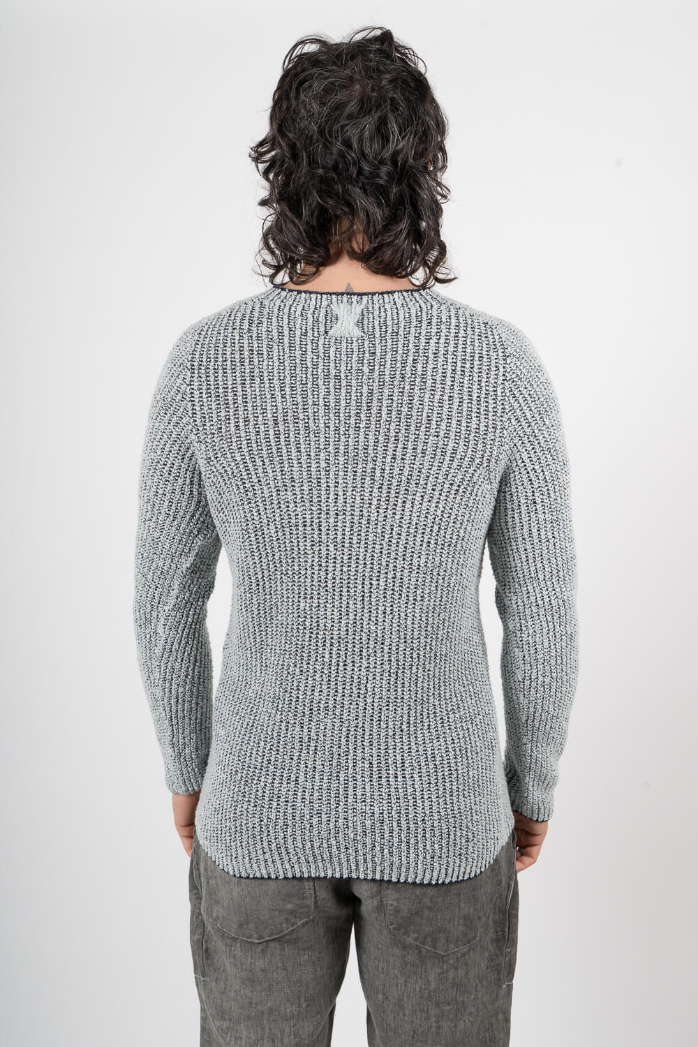 Linen/Cotton Knit Sweater Mint/Navy