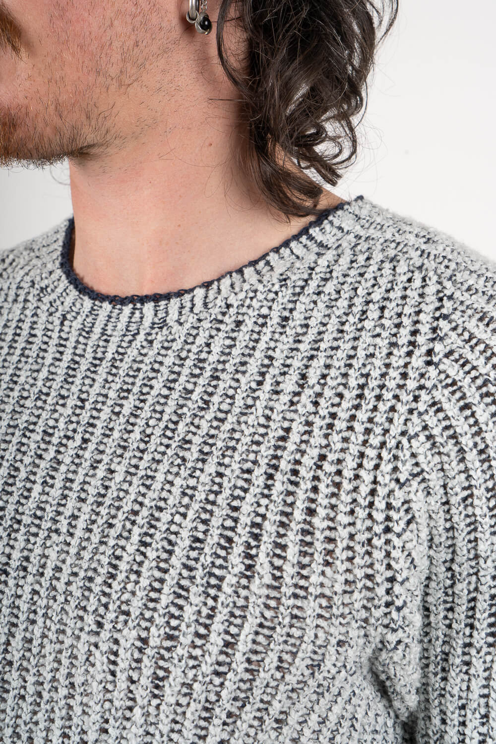 Linen/Cotton Knit Sweater Mint/Navy