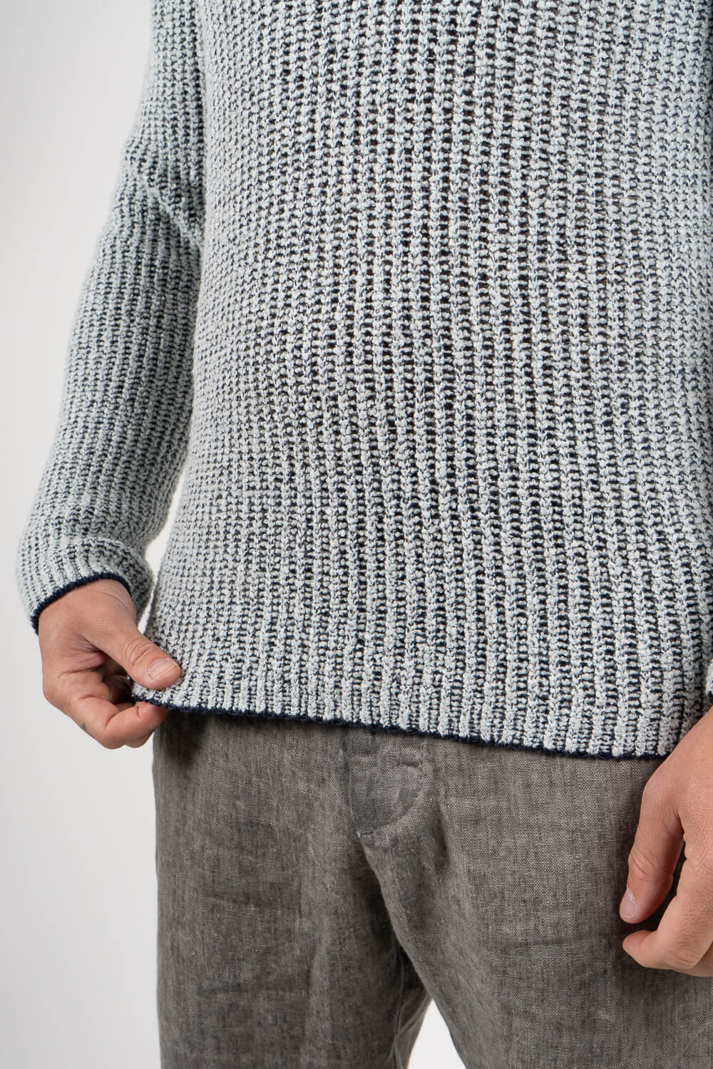 Linen/Cotton Knit Sweater Mint/Navy