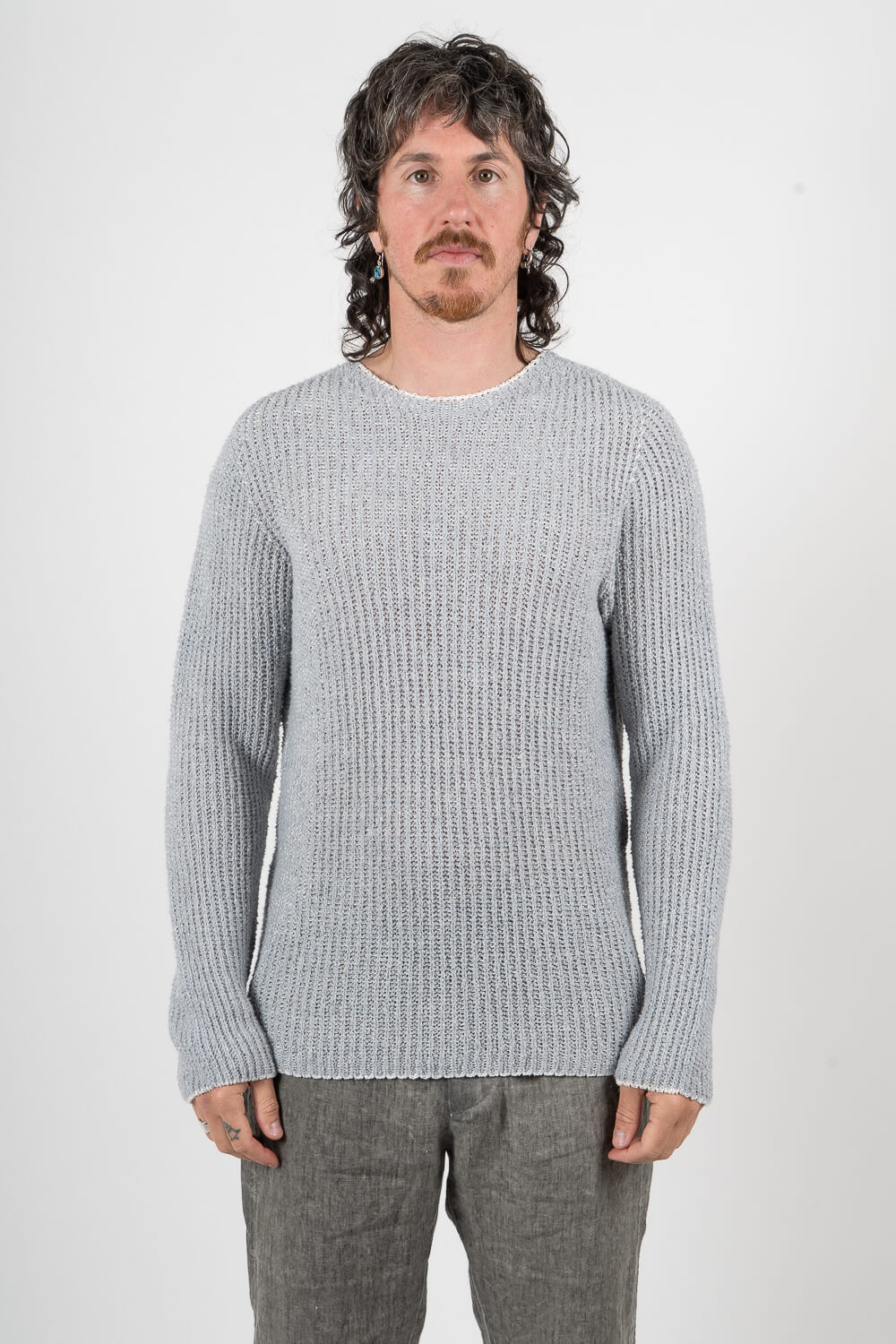 Linen/Cotton Knit Sweater Mint/White