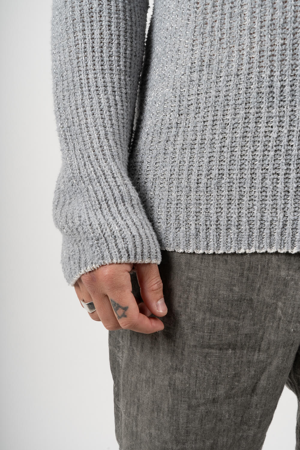 Linen/Cotton Knit Sweater Mint/White