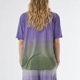 Button-Up Linen Faded Design Shirt Green/Purple