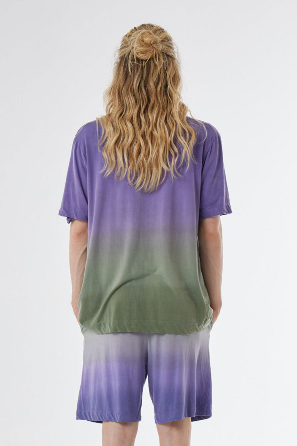 Button-Up Cupro Faded Design Shirt Green/Purple