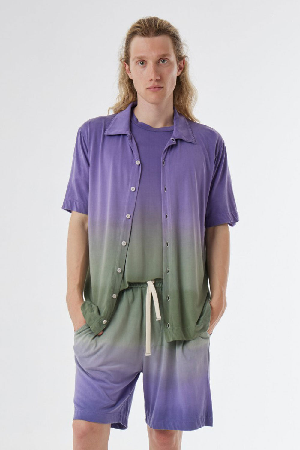 Button-Up Cupro Faded Design Shirt Green/Purple