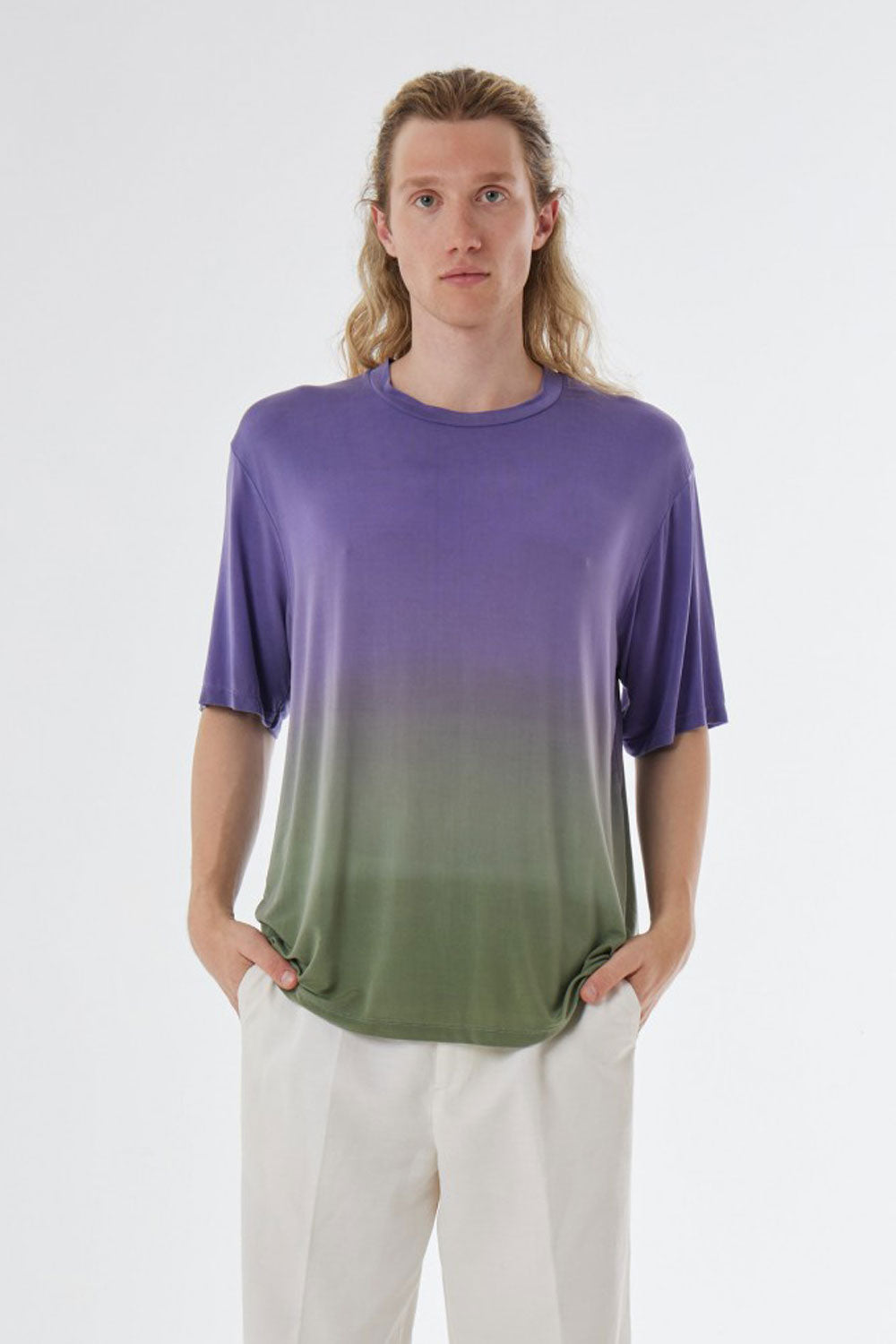 Cupro/cotton Design T-Shirt Green/Purple