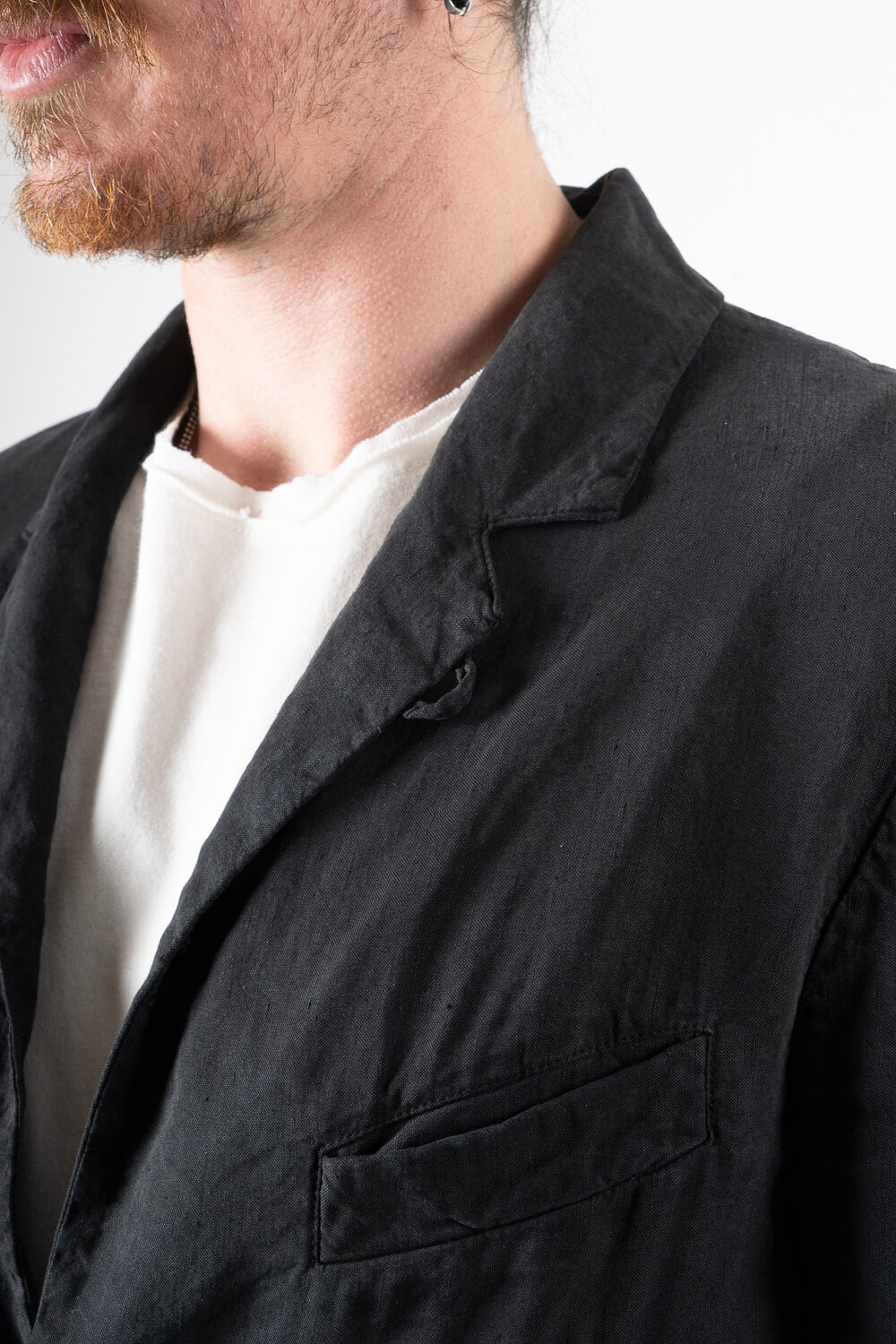 Linen/Silk Front Pocket Blazer Black