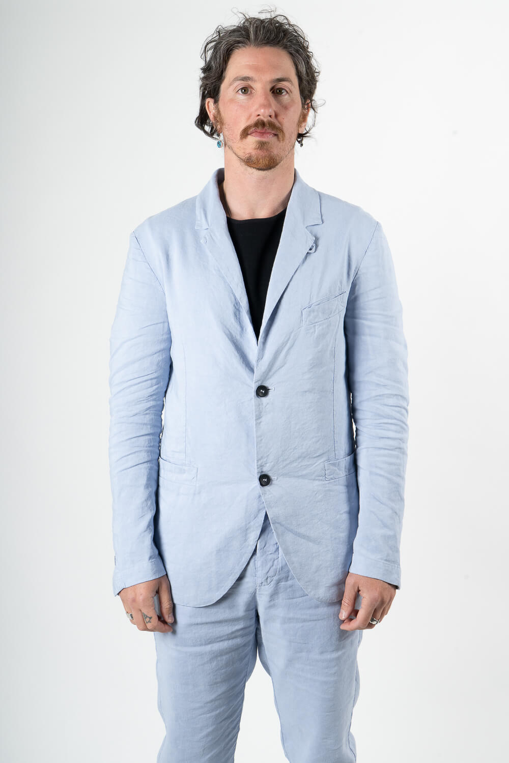 Linen/Silk Front Pocket Blazer Blue