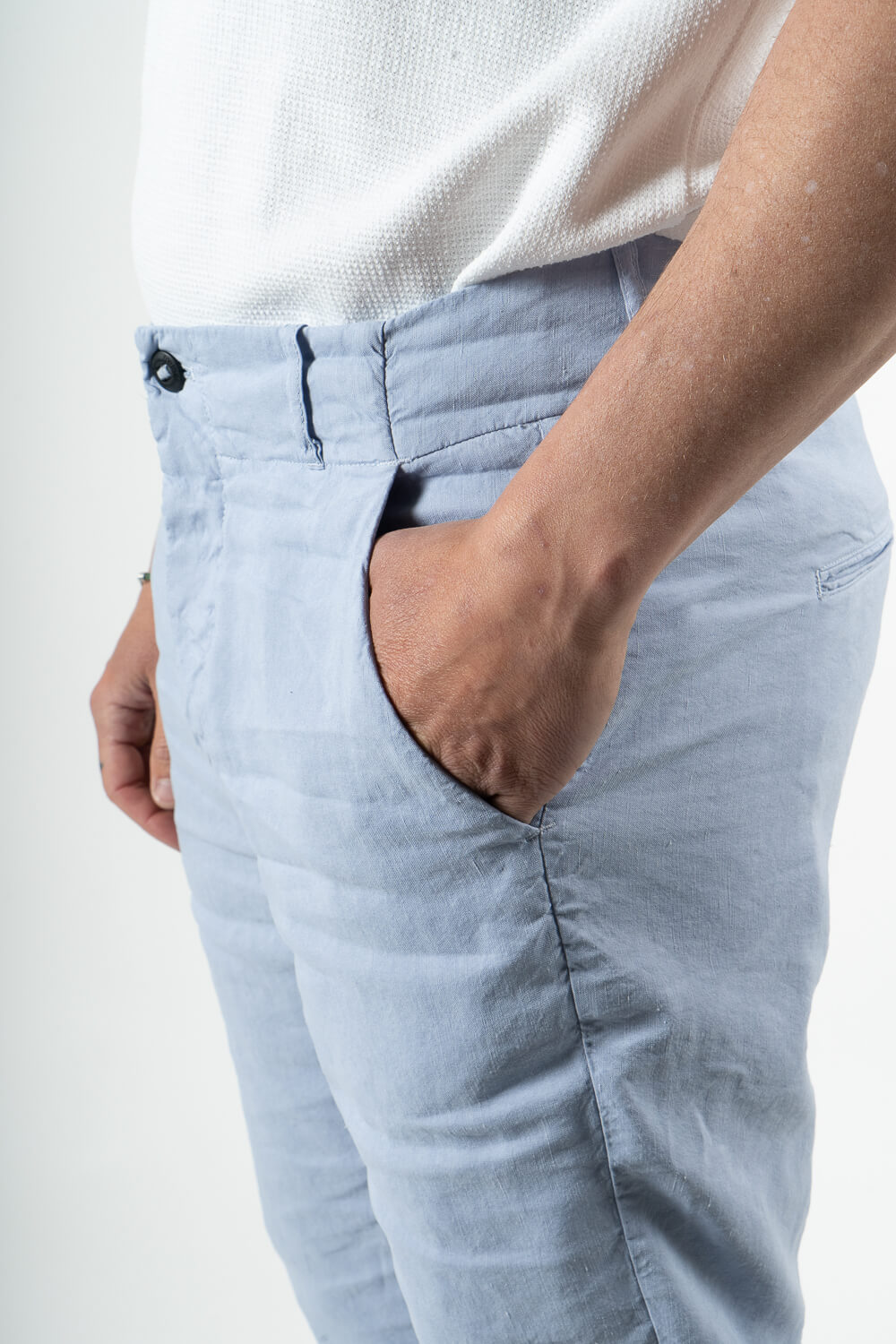 Linen/Silk Regular Fit Trousers Blue