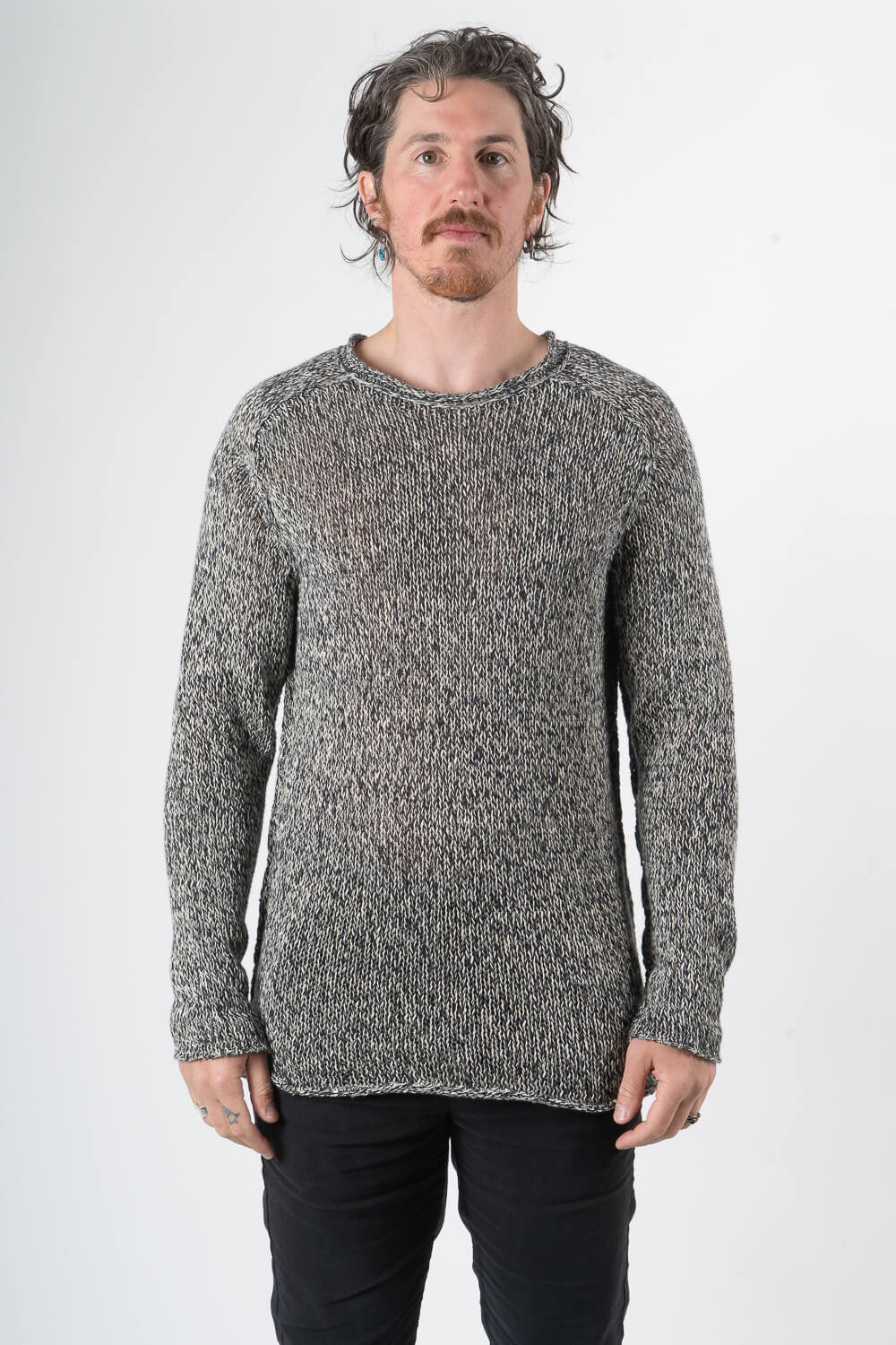 Linen Cotton Mix Knit Black/White