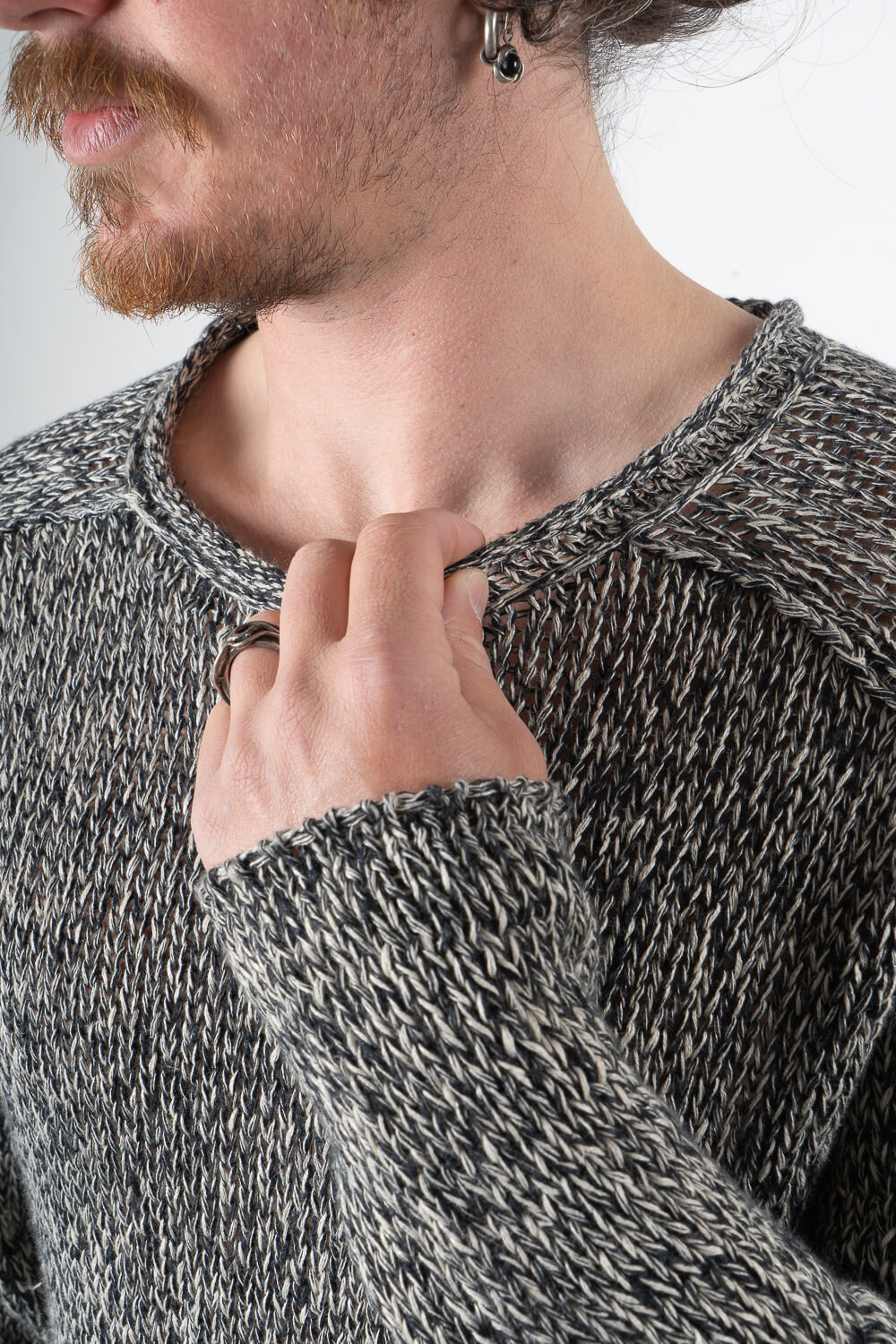 Linen Cotton Mix Knit Black/White
