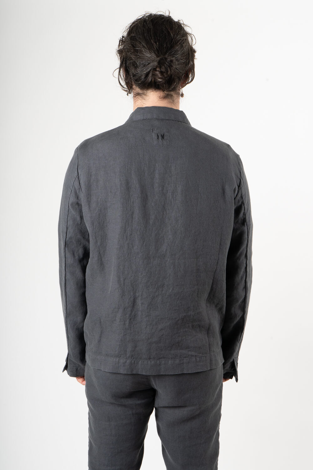 Linen Front Pocket Overshirt Dark Grey