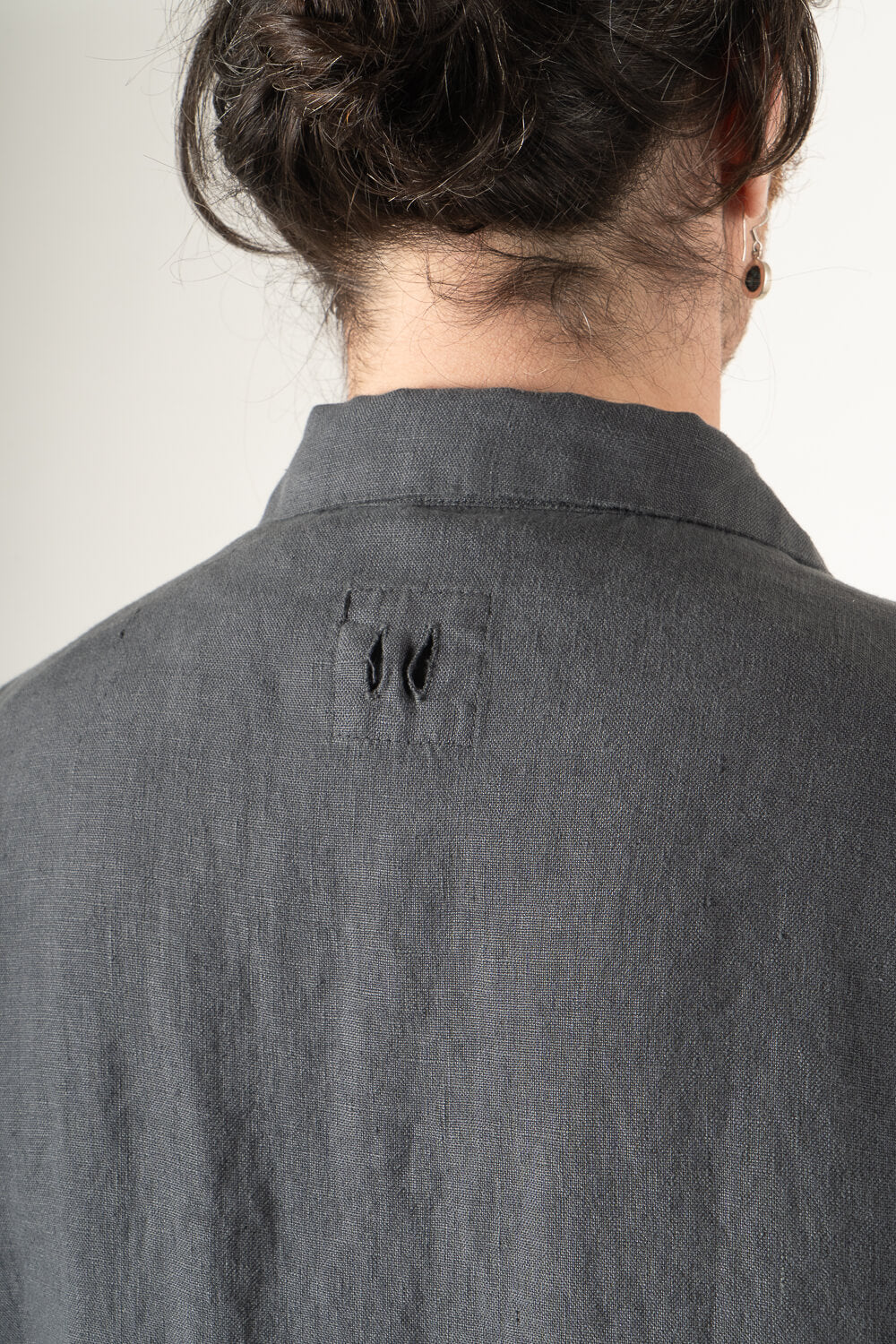 Linen Front Pocket Overshirt Dark Grey