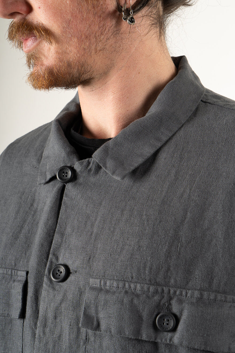 Linen Front Pocket Overshirt Dark Grey