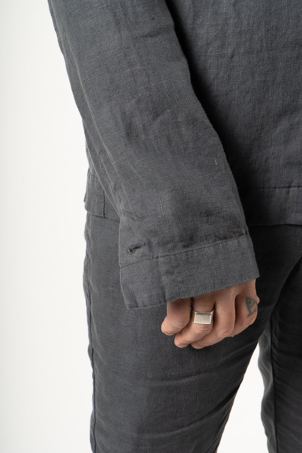 Linen Front Pocket Overshirt Dark Grey