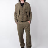 Linen Mandarin Collar Blazer Army Green