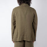 Linen Mandarin Collar Blazer Army Green