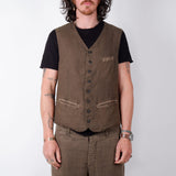 Linen Front Pocket Waistcoat Army Green