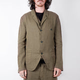 Linen Mandarin Collar Blazer Army Green