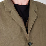 Linen Mandarin Collar Blazer Army Green